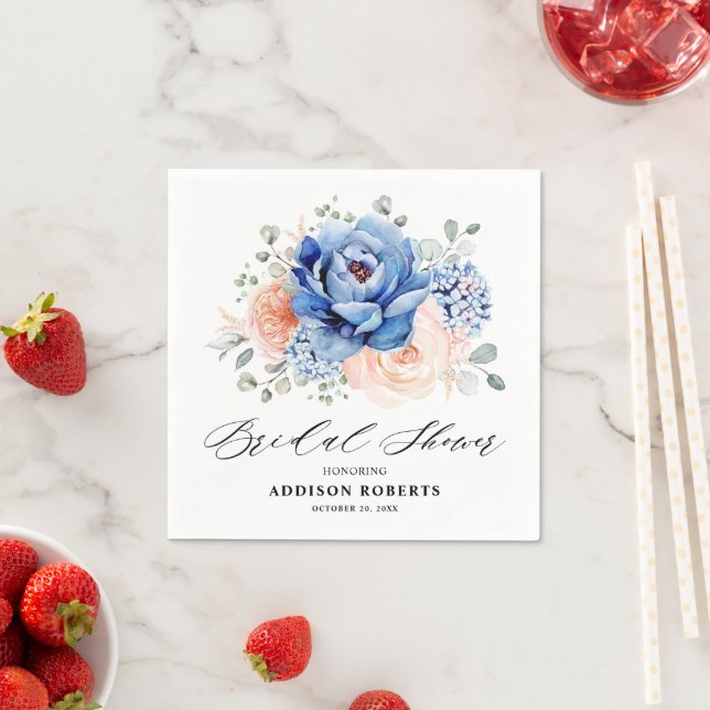 Navy Blue Slate Dusty Blush Pink Bridal Shower Napkins (Insitu)