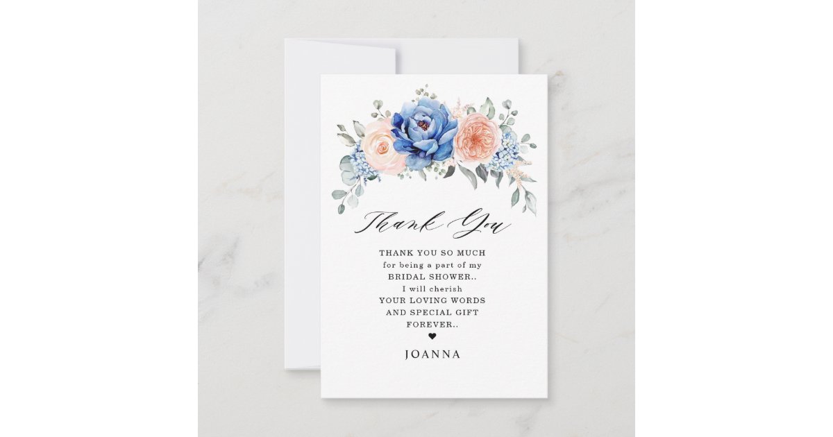Navy Blue Slate Dusty Blush Pink Bridal Shower Thank You Card | Zazzle