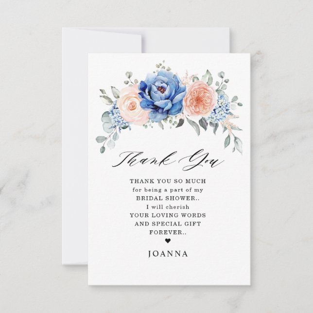 Navy Blue Slate Dusty Blush Pink Bridal Shower Thank You Card (Front)