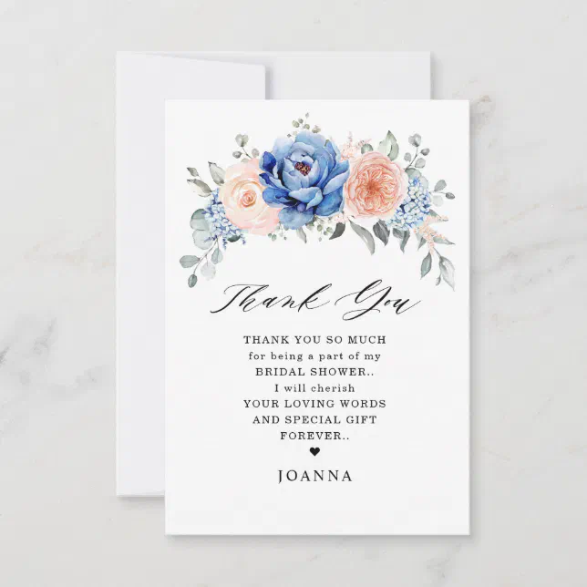 Navy Blue Slate Dusty Blush Pink Bridal Shower Thank You Card | Zazzle