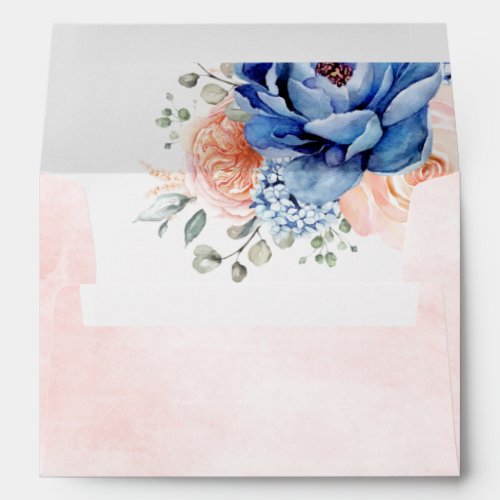 Navy Blue Slate Dusty Blush Pink Floral Wedding  Envelope