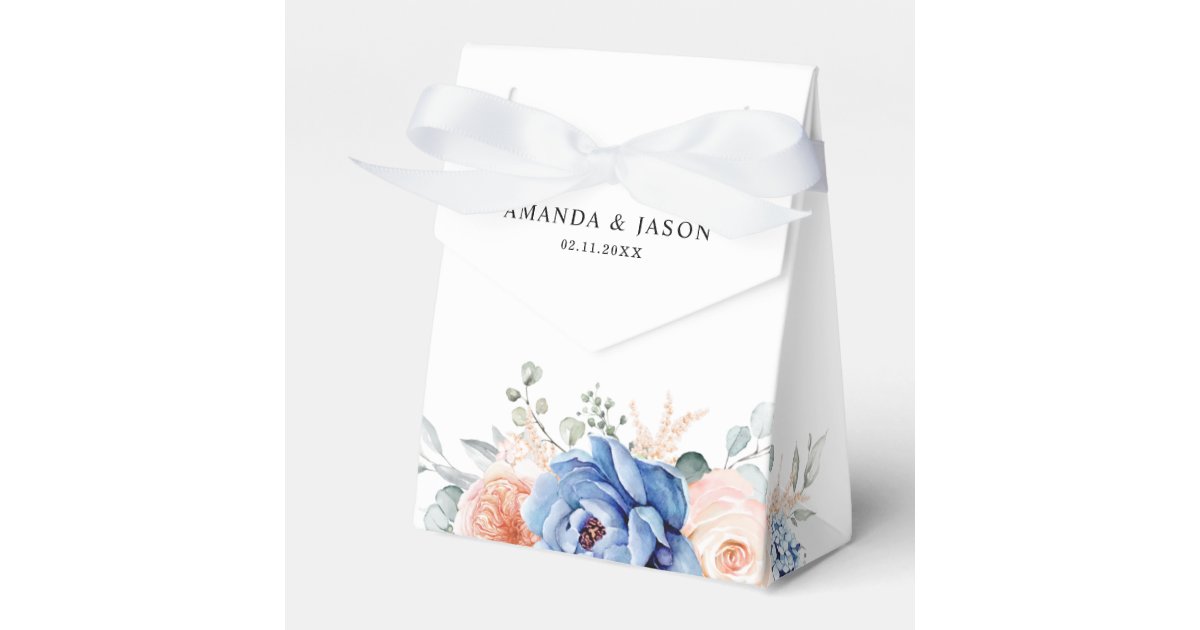 Navy Blue Slate Dusty Blush Pink Floral Wedding Favor Boxes | Zazzle