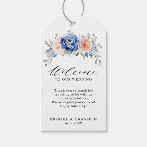 Navy Blue Slate Dusty Blush Pink Floral Wedding  Gift Tags