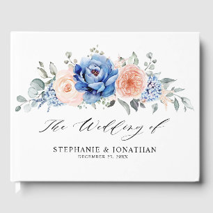 Navy Blue Slate Dusty Blush Pink Floral Wedding Guest Book