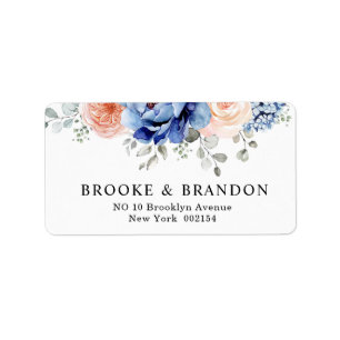 Navy Blue Slate Dusty Blush Pink Floral Wedding Label