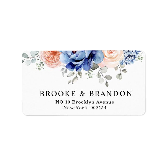 Navy Blue Slate Dusty Blush Pink Floral Wedding  Label (Front)
