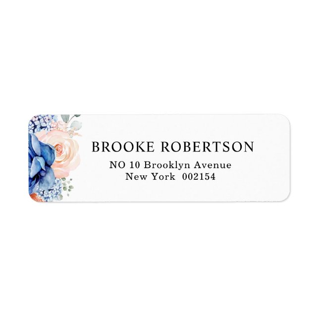 Navy Blue Slate Dusty Blush Pink Floral Wedding  Label (Front)