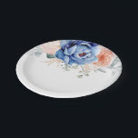 Navy Blue Slate Dusty Blush Pink Floral Wedding  Paper Plates<br><div class="desc">Navy blue blush pink floral wedding plate featuring elegant bouquet of navy blue,  royal blue ,  white ,  blush garden rose,  hydrangea,   and sage green eucalyptus leaves. Please contact me for any help in customization or if you need any other product with this design.</div>