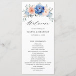 Navy Blue Slate Dusty Blush Pink Floral Wedding Program<br><div class="desc">Navy blue blush pink floral wedding program featuring elegant bouquet of navy blue,  royal blue ,  white ,  blush garden rose,  hydrangea,   and sage green eucalyptus leaves. Please contact me for any help in customization or if you need any other product with this design.</div>