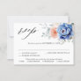 Navy Blue Slate Dusty Blush Pink Floral Wedding  RSVP Card