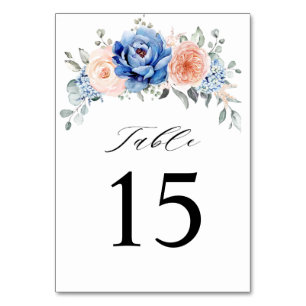 Navy Blue Slate Dusty Blush Pink Floral Wedding Table Number