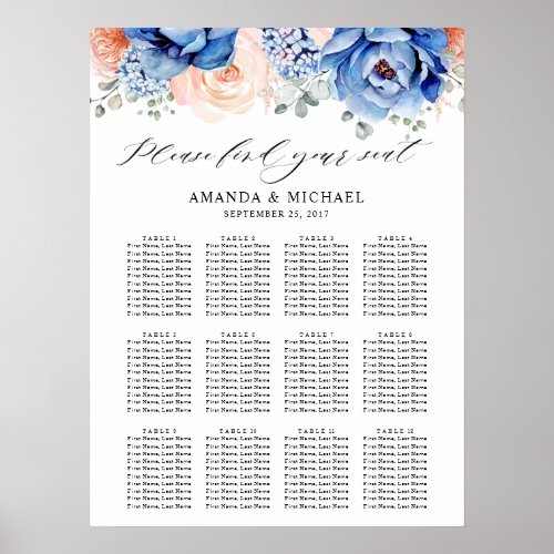 Navy Blue Slate Dusty Blush Pink Seating Chart