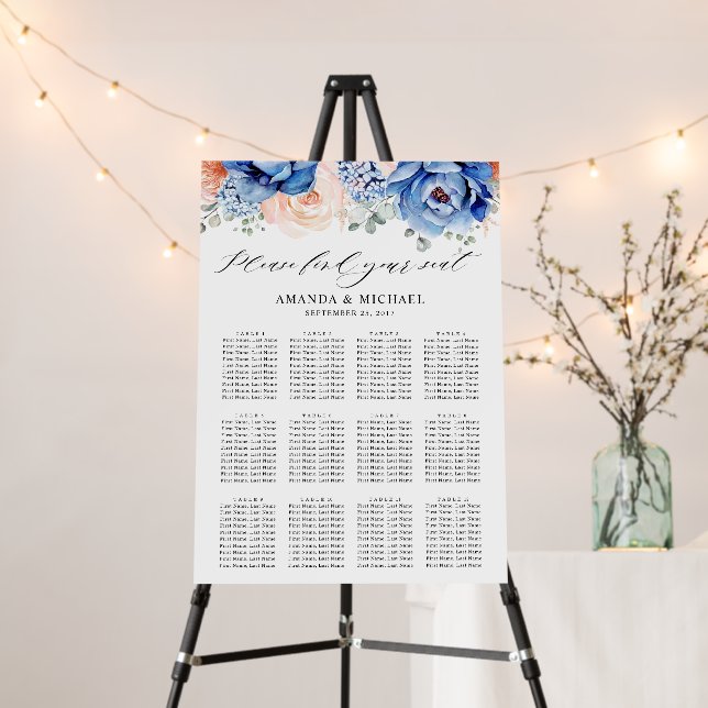 Navy Blue Slate Dusty Blush Pink Seating Chart Foam Board (In Situ (Stand))