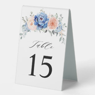 Navy Blue Slate Dusty Blush Pink Table Number Tent