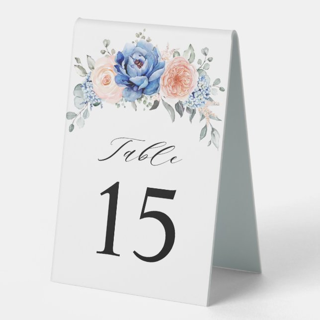 Navy Blue Slate Dusty Blush Pink Table Number Tent (Front)