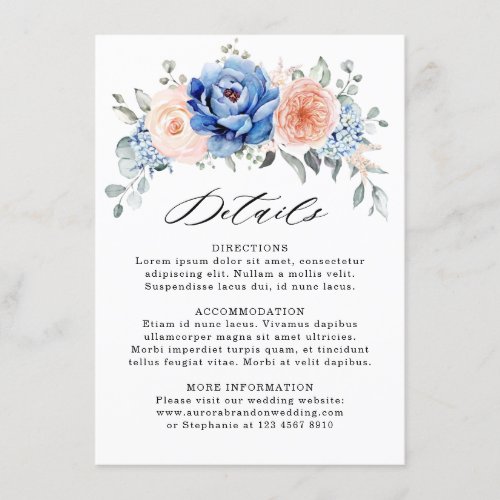 Navy Blue Slate Dusty Blush Pink Wedding Details Enclosure Card