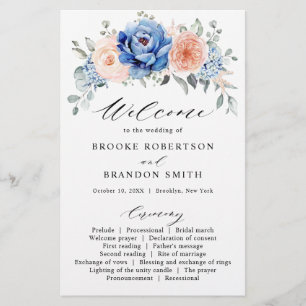 Navy Blue Slate Dusty Blush Pink Wedding Program