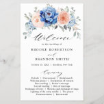 Navy Blue Slate Dusty Blush Pink Wedding Program<br><div class="desc">Navy blue blush pink floral wedding program featuring elegant bouquet of navy blue,  royal blue ,  white ,  blush garden rose,  hydrangea,   and sage green eucalyptus leaves. Please contact me for any help in customization or if you need any other product with this design.</div>