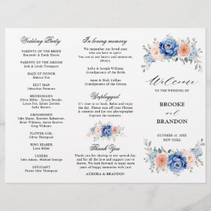 Navy Blue Slate Dusty Blush Pink Wedding Program