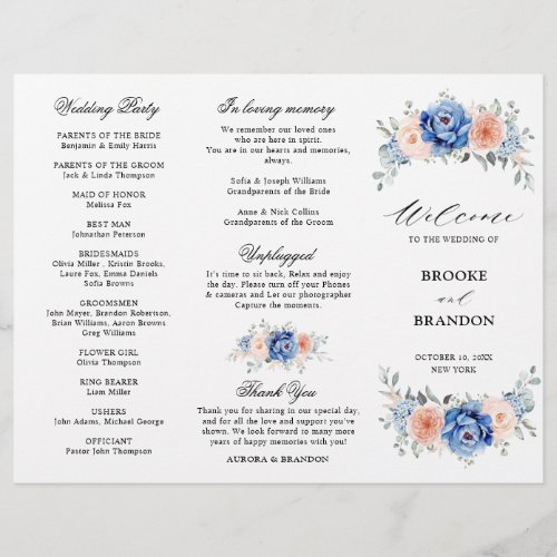 Navy Blue Slate Dusty Blush Pink Wedding Program