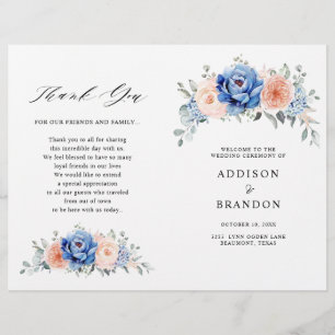 Navy Blue Slate Dusty Blush Pink Wedding Program
