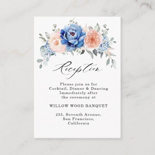 Navy Blue Slate Dusty Blush Pink Wedding Reception Enclosure Card