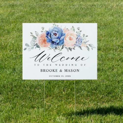 Navy Blue Slate Dusty Blush Pink Wedding Welcome Sign