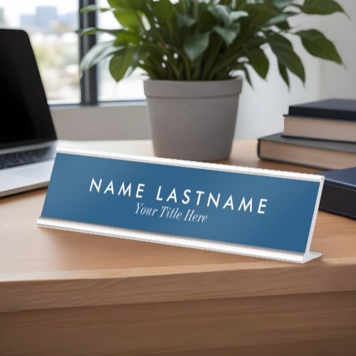 Navy Blue Sleek Simple Custom Desk Nameplate