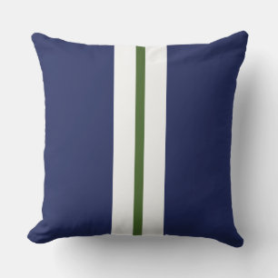 Navy Blue Slim Forest Green White Racing Stripes Outdoor Pillow