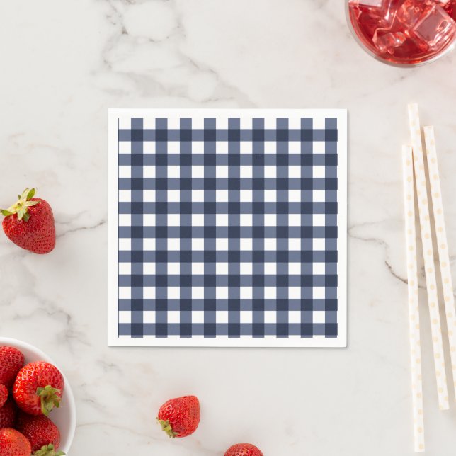 Navy Blue Small Classic Gingham Check Plaid Napkins (Insitu)