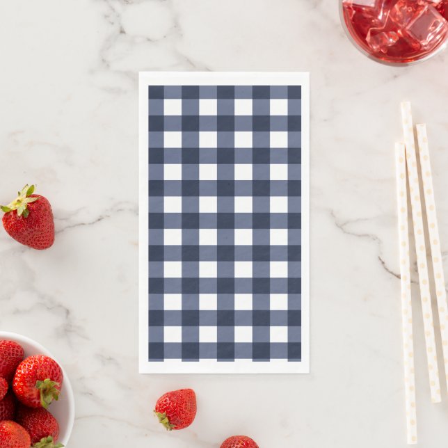 Navy Blue Small Classic Gingham Check Plaid Paper Guest Towels (Insitu)