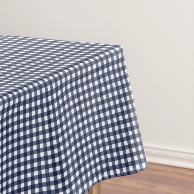 Navy Blue Small Classic Gingham Check Plaid Tablecloth (In Situ)