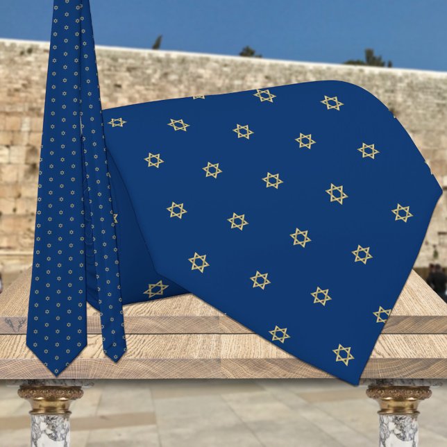 Navy Blue & Small Gold Star Of David Neck Tie (Creator Uploaded)