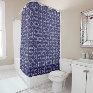 Navy Blue Small White Floral Print Shower Curtain