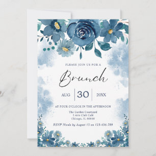 Navy Blue Smoke Floral Brunch Invite