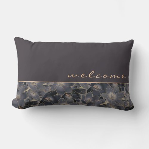 Navy Blue  Smoky Gray  Welcome Lumbar Pillow