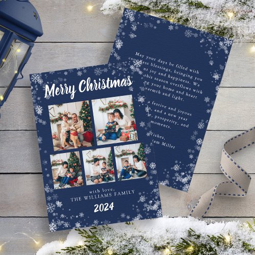 Navy Blue Snow Flake Holiday Card