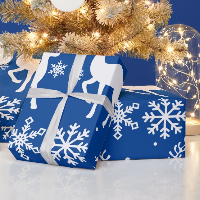 Navy Blue Snow Reindeers Christmas Gifts Wrap  Wrapping Paper (Holidays)