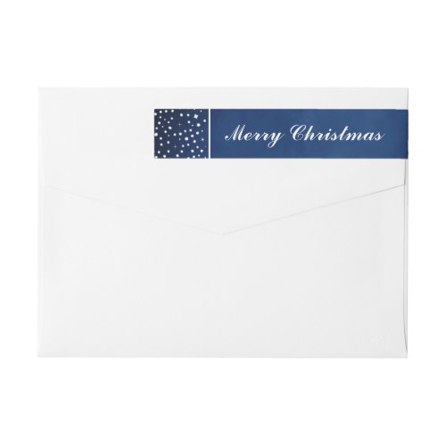 Navy Blue Snow Stars Night Merry Christmas Holiday Wrap Around Label