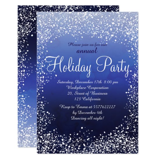 Navy blue snow watercolor corporate holiday invitation