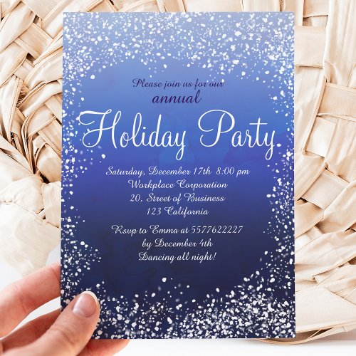 Navy blue snow watercolor corporate holiday invitation