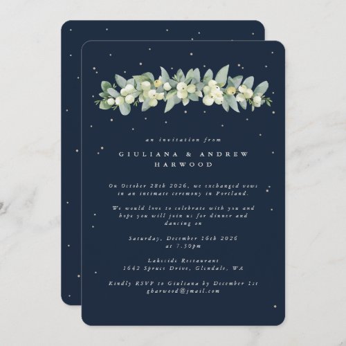 Navy Blue SnowberryEucalyptus Wedding Reception Invitation