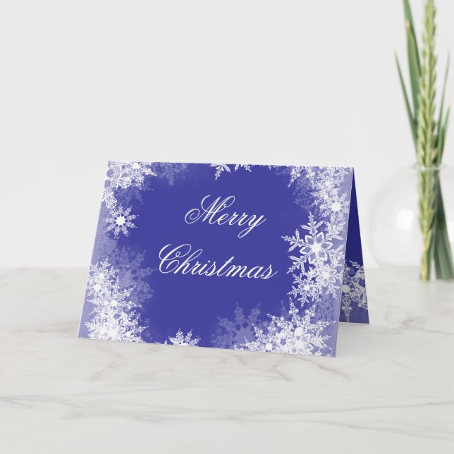 Navy Blue Snowflake Christmas Holiday Card (Front)
