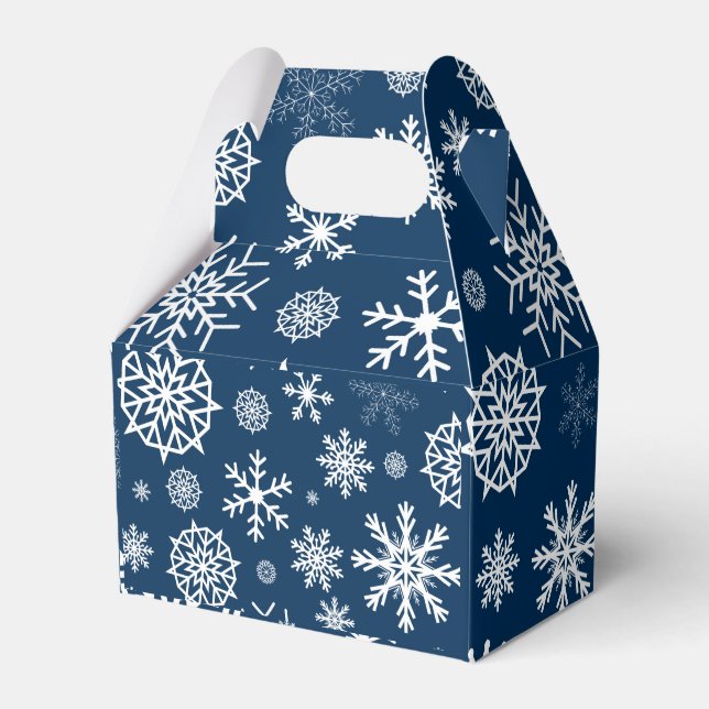 Navy Blue Snowflake Christmas Holidays Favor Boxes (Front Side)