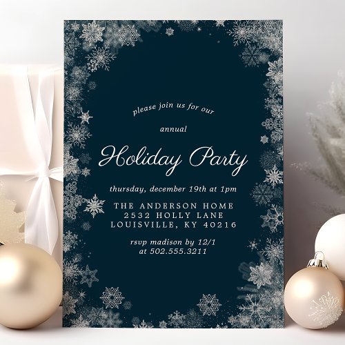 Navy Blue Snowflake Christmas Party Holiday Invitation