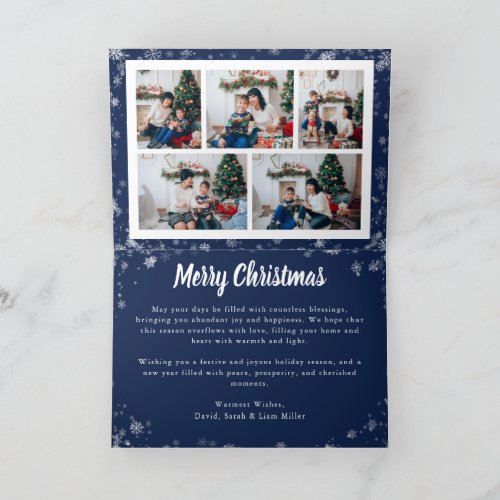 Navy Blue Snowflake Christmas Photo Card