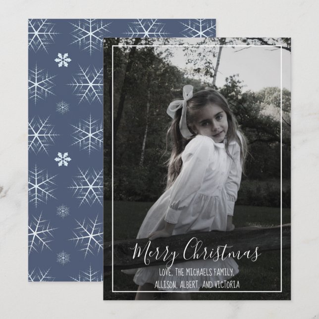 Navy Blue Snowflake Christmas Photo Card 1 Photo (Front/Back)