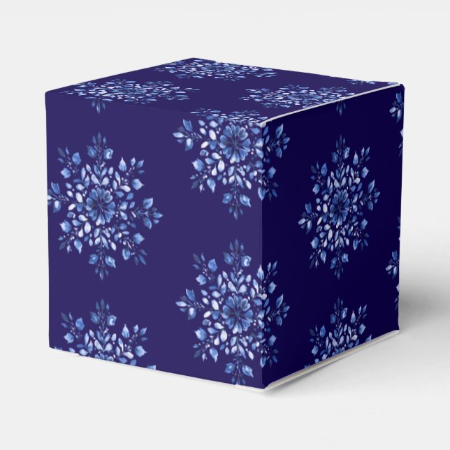 Navy Blue Snowflake Favor Boxes (Back Side)