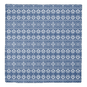 Navy Blue Snowflake & Floral Fair Isle Christmas Duvet Cover
