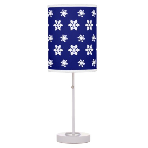 Navy Blue Snowflake White Winter Snow Table Lamp